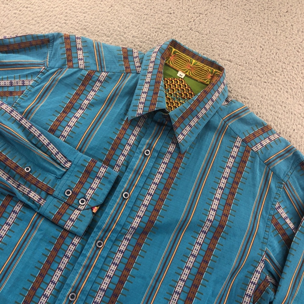 Robert Graham Shirt Mens Medium Bue Stripes Textured Woven Southwest Long Sleeve